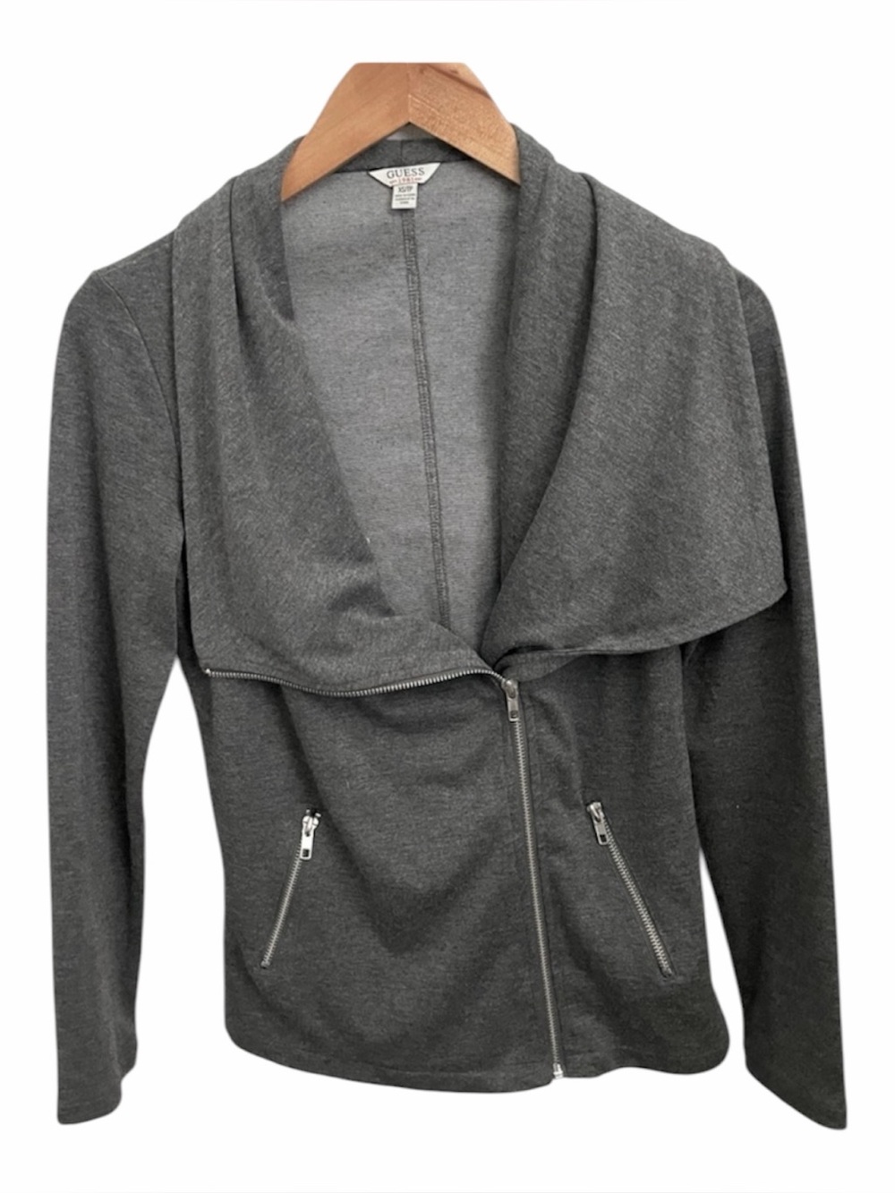 GUESS Dark Grey Foldover Zip Up Jacket NWOT